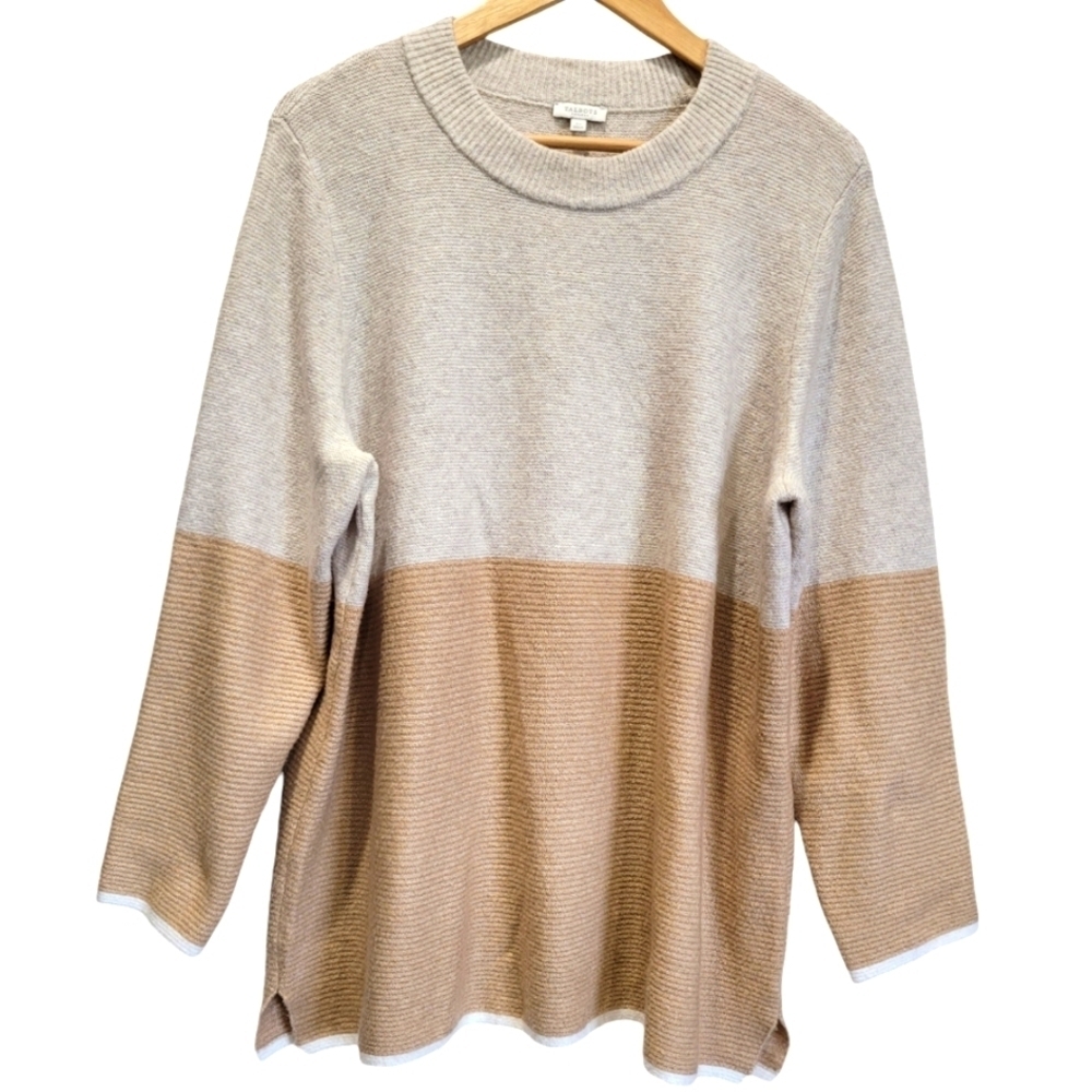 TALBOTS Sz 2X Color Block Crew Neck Long Sleeve Lightweight Sweater